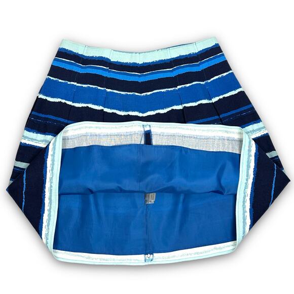 Calvin Klein Linen Blend A-line Knee Length Skirt Pleated Blue Striped Size 16 - Picture 3 of 7